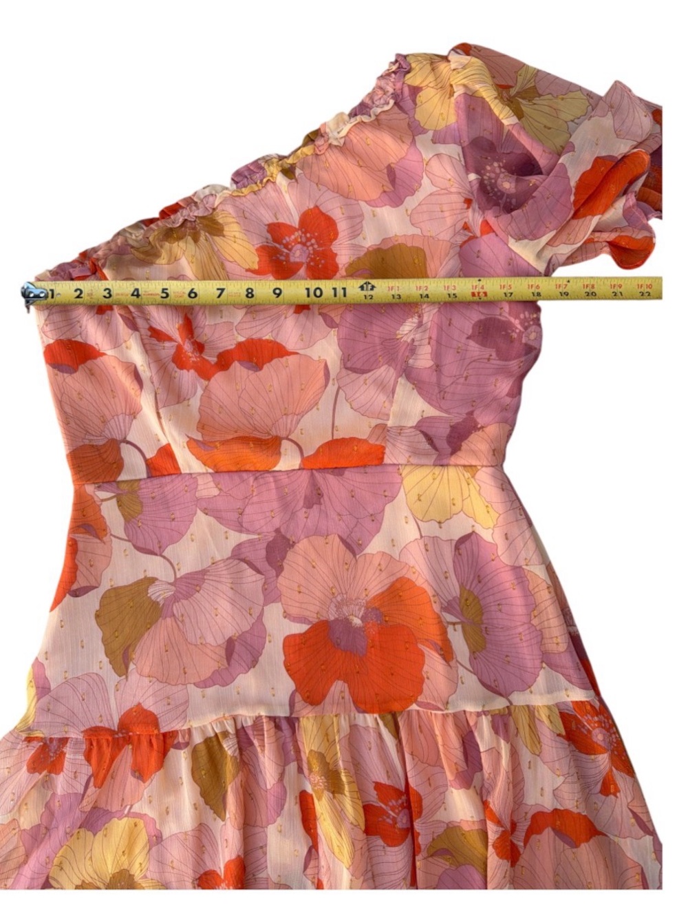 Taylor One-Shoulder Floral Mini Dress in Pink, Orange, Yellow - Picture 4 of 6